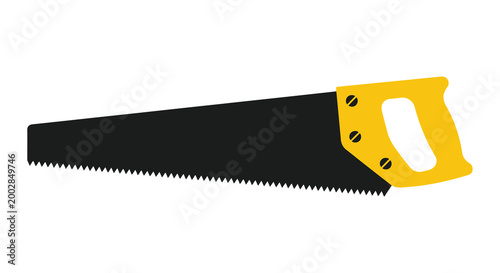 Hand saw with yellow handle flat vector silhouette