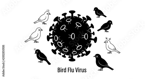 Bird Flu Virus H5N1 concept illustration with infected dead birds.