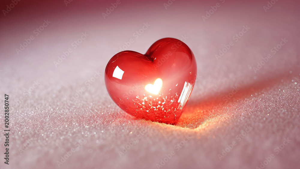 Fototapeta premium Small Red Heart on Snow Surface