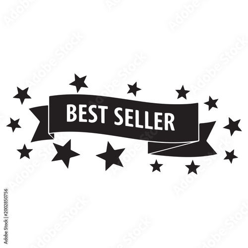 Classic best seller ribbon banner with scattered stars, decorative commercial emblem for product packaging, hoodie prints, and canvas wall art