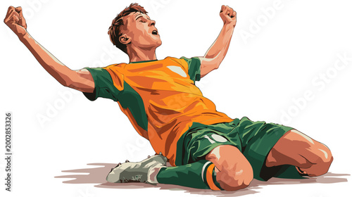 Goal Celebration: A jubilant soccer player celebrates a goal, captured in a dynamic illustration of triumph and victory, showcasing the raw emotion and energy of sports