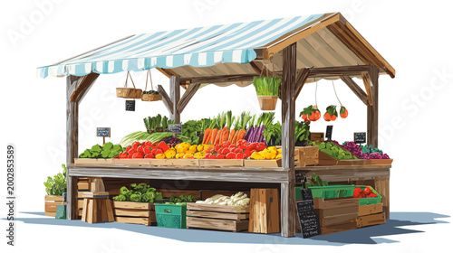 Fresh Produce Display: An inviting farmer's market stall overflows with a vibrant array of fresh, colorful produce, creating a feast for the eyes and a promise of healthy, wholesome eating.