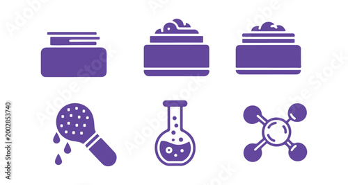 Simple glyph icons representing beauty ingredients, including honey propolis and active compounds.