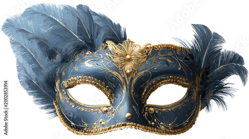 Elegant Venetian Mask: A close-up view of an exquisite Venetian mask, adorned with intricate gold embellishments and delicate feathers, hinting at the mystery and allure of a grand masquerade.