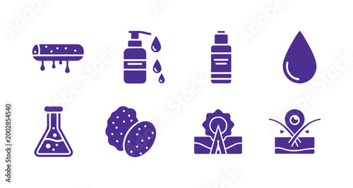 Cosmetic ingredient glyph icon set featuring propolis, collagen, and ceramide in clean silhouette style on white.