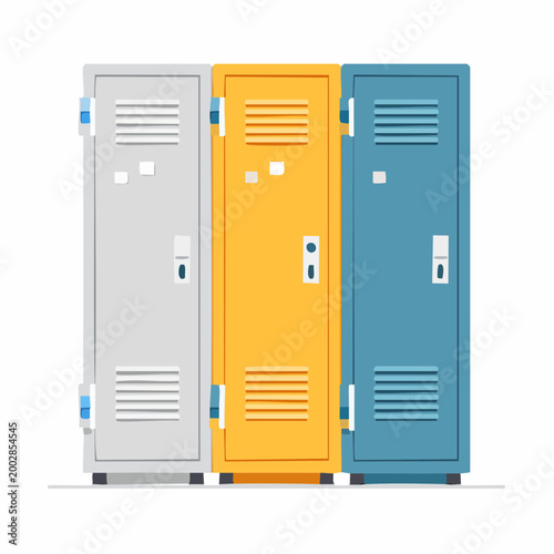 Three colorful lockers in a row