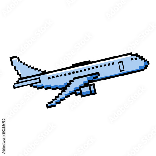 pixel art airplane in the sky  in a retro 8-bit video game vector graphic design