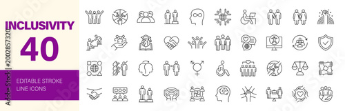 Foto Inclusivity icon set. Editable line icons. Vector illustration.