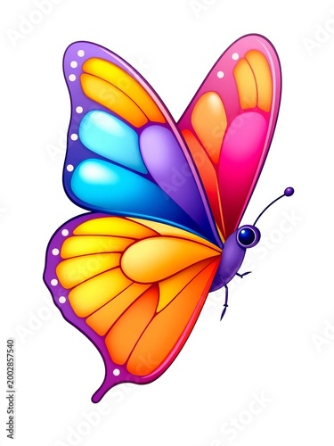 Beautiful colorful cartoon exotic vector isolated on white pastel purple butterfly with colorful wings and antennae sticker, || vibrant, winged