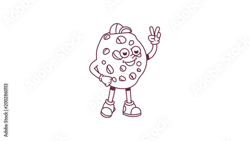 Cute cartoon cookie character making peace sign gesture