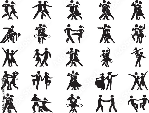 Ballroom Dance Silhouette Set – Couple Dancing, Latin, Salsa, and Waltz Poses.
