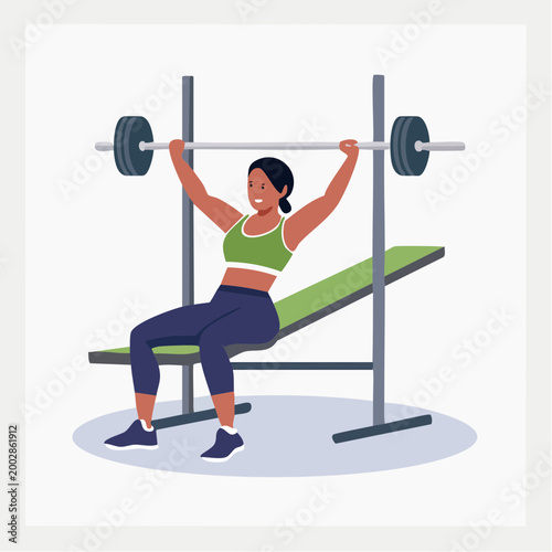 Woman performing bench press exercise with barbell