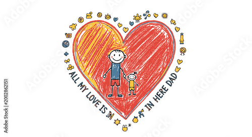 Childhood love, heart illustration, vector drawing, colorful kid's art