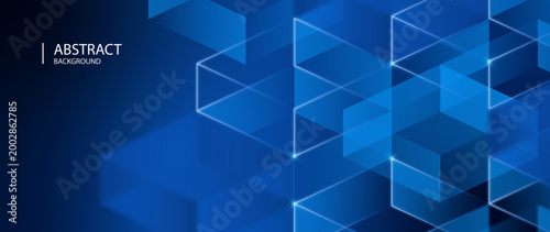 Abstract 3D geometric blocks representing the fields of business finance, business technology, cloud storage, cybersecurity, and digital infrastructure. A 3D cube data background illustrating blockcha