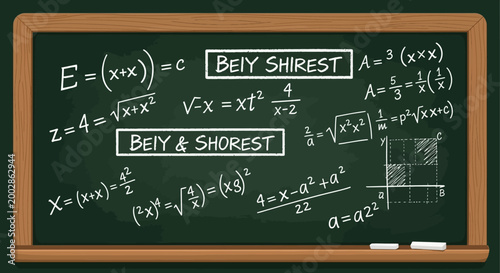 Blackboard with Mathematical Equations and Formulas.