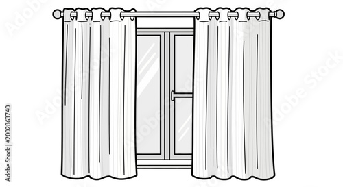 Curtains and Window Illustration with Details.