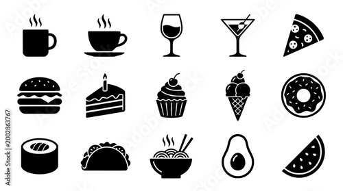 Delicious Food Icons Set for Stock Images