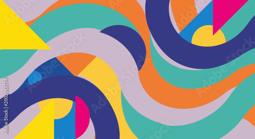Abstract Geometric Pattern with Vibrant Colorful Wavy Shapes and Fluid Lines