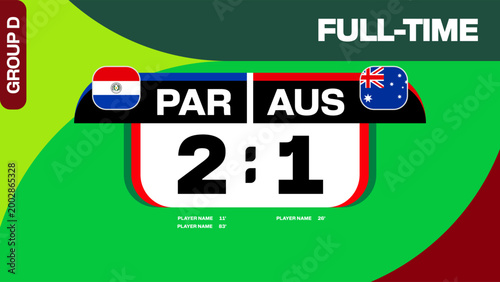 Paraguay vs Australia Football 2026 Tournament Match Full-Time Scoreboard Presentation Banner for Group Stage Competition