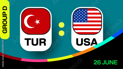 Turkey USA Football 2026 Match Announcement Dynamic Group D Sports Tournament Fixture Design.