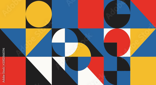 Free Download Abstract Geometric Pattern with Bauhaus Inspired Shapes and Primary Colors - GFXLoad