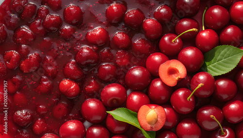 a background of sour red cherries and cherry jam 