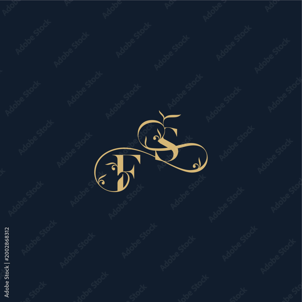 Naklejka premium organic and luxury style design FS elegant leaf line concept wedding initial monogram letter