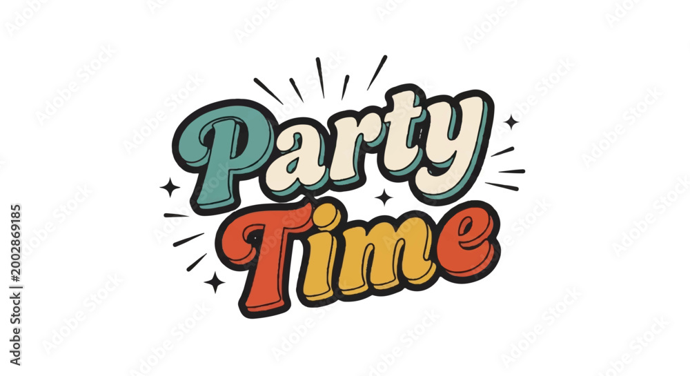 Fototapeta premium Party time retro typography design isolated on white background