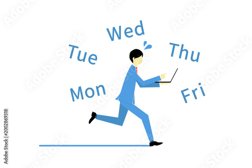 平日を仕事で忙しく焦りながら走るビジネスマン