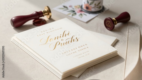 Elegant Luxury Flat Lay of Personalized Invitation Stationery