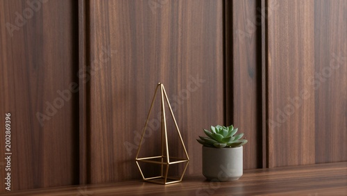 Luxury Tech Background Against Dark Walnut Wood Wall
