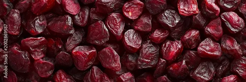 Panel kuchenny z motywem Overhead Studio Shot of a Concentrated Pile of Dehydrated Cranberries, Rich Red Color and Texture