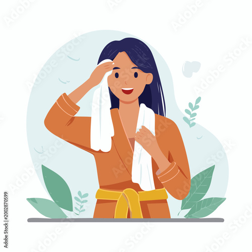 Woman wiping sweat with a towel