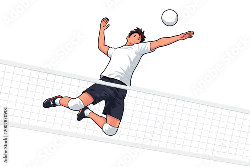 Acrobatic volleyball spike performed by a player in the air.