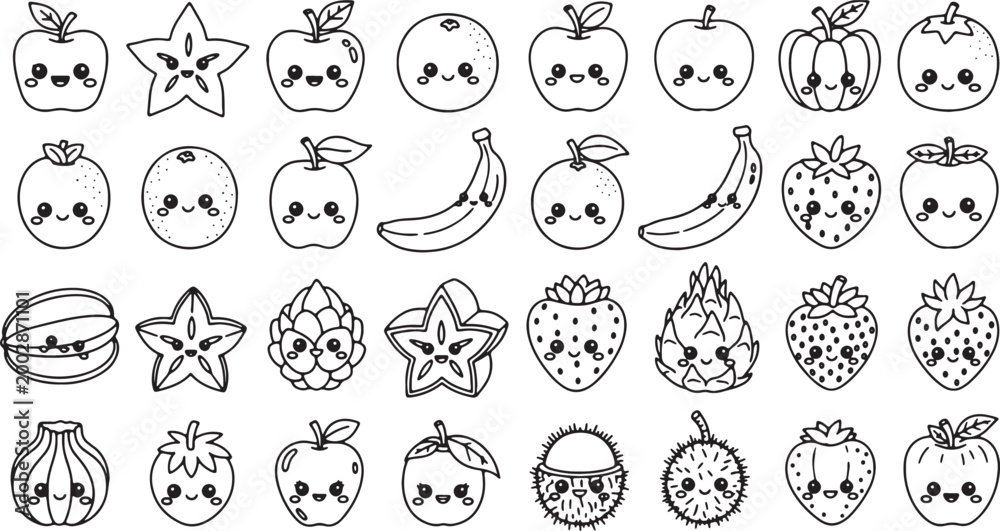 Fototapeta premium cute hand-drawn fruit icons set flat design vector illustration