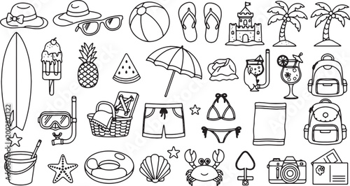 summer vacation essentials flat design vector illustration set