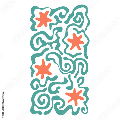 Abstract Hand Drawn Teal and Coral Graphic Pattern