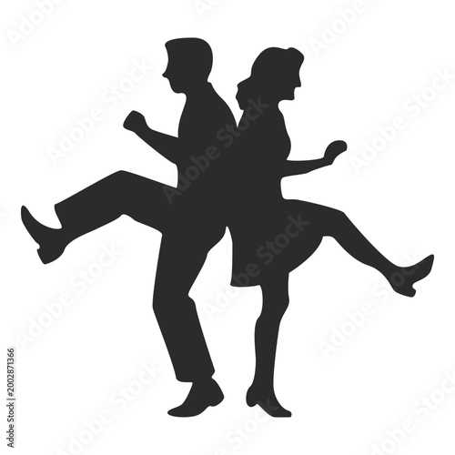 Silhouette of a Couple Dancing Swing Back to Back