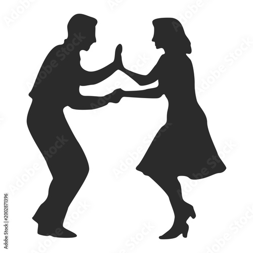 Silhouette of Couple Dancing Swing or Jive