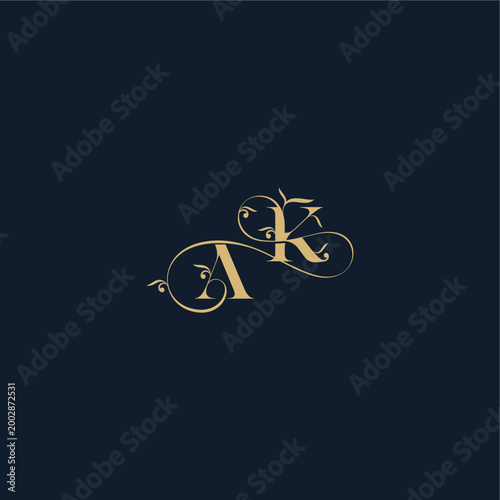 Obraz na płótnie wedding initial monogram elegant leaf line concept AK organic and luxury style d