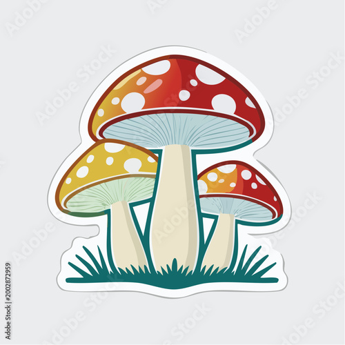 Stylized Mushrooms with Red and Yellow Caps