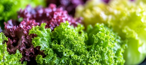 Variety of Fresh Green and Purple Lettuce for Healthy Salads and Delicious Vegetable Dishes
