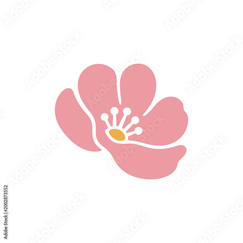 Pink flower flat vector, abstract floral shape, modern botanical element isolated