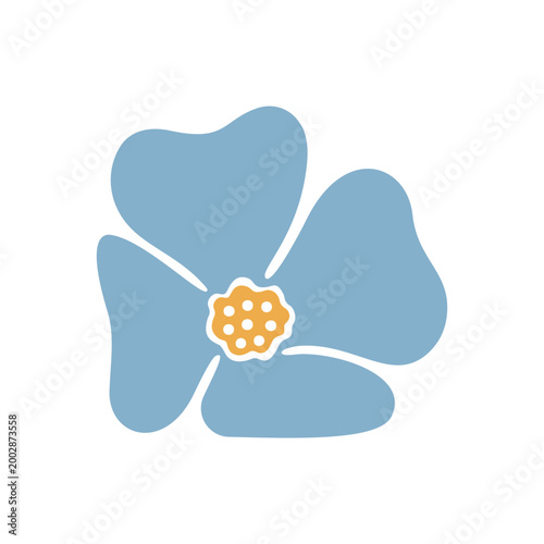 Blue flower flat vector, abstract floral element, modern botanical clipart