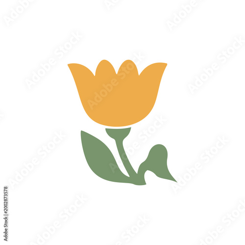 Yellow tulip flat design, minimal flower vector illustration, botanical clipart