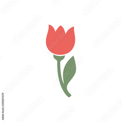 Red tulip flower vector, flat botanical element, simple floral icon isolated
