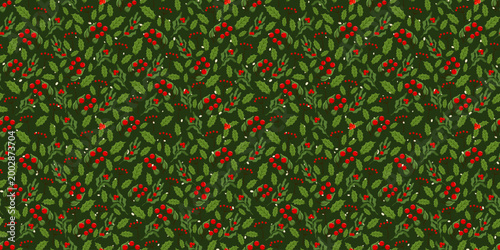 Winter vector mistletoe bg pattern with holly and floral christmas. Elements for seamless cover design berry tree holiday wreath. Design with leaves and geometric xmas motif for trendy.