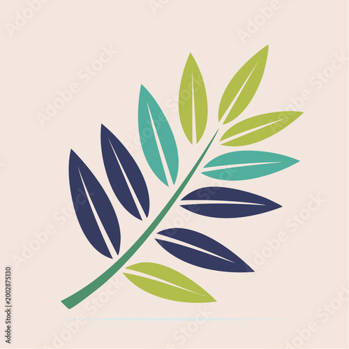 Stylized Leaf Branch with Blue and Green Leaves