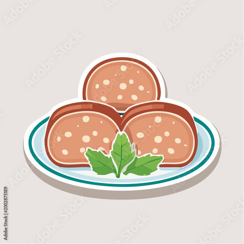 Slices of Mortadella Sausage with Parsley on a Plate