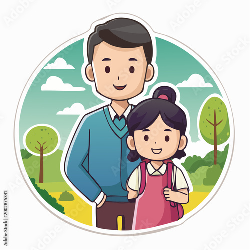 Father and Daughter Walking Together Outdoors